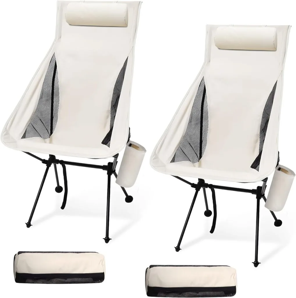 WEST TUNE Lightweight High Back Camping Chair,Portable Folding Chairs,330LBS Load Capacity with Headrest  Pocket for Outdoor Camp Travel Beach Travel Hiking