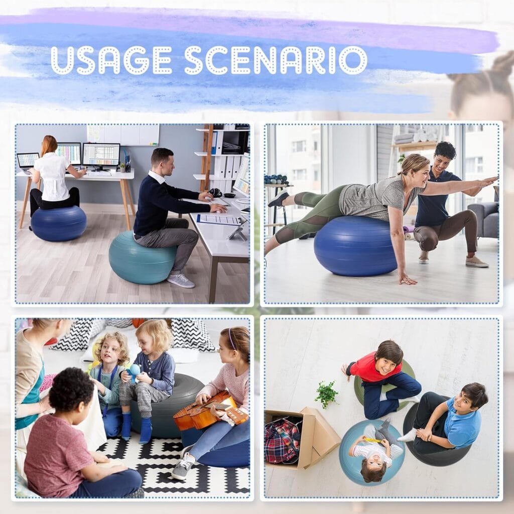 Wettarn 8 Pcs Flexible Seating for Classroom Inflatable Donut Ball Chair with Hand Pump Elementary Yoga Ball with Black Inflator Floor Cushion for Kids Exercise Balance Training Student Desk Chairs