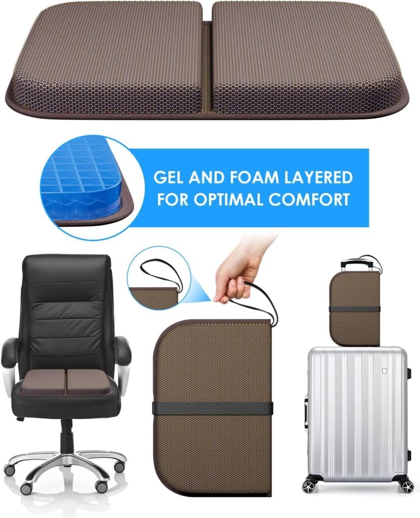 WISIMMALL Gel Seat Cushion Portable Massage Travel Cushions, Super Thick Foldable Seat Cushion for Car Office Chair Wheelchair Hip, Coccyx, Sciatica, Pressure Sores Tailbone Pain Relief : Office Products