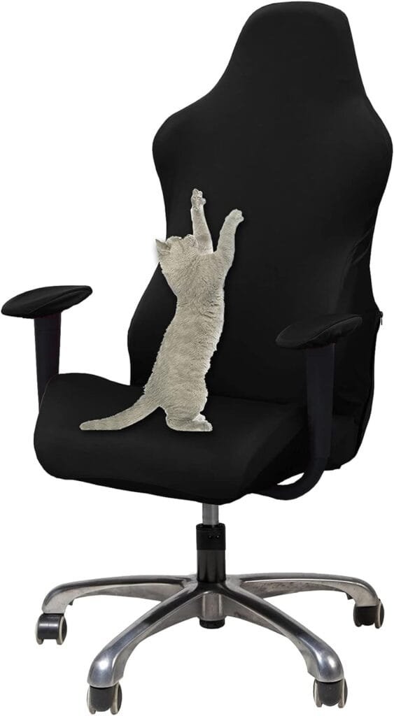 WOMACO Gaming Chair Slipcover Stretch Seat Chair Cover for Leather Computer Reclining Racing Ruffled Gamer Chair Protector (Black, One-Size)