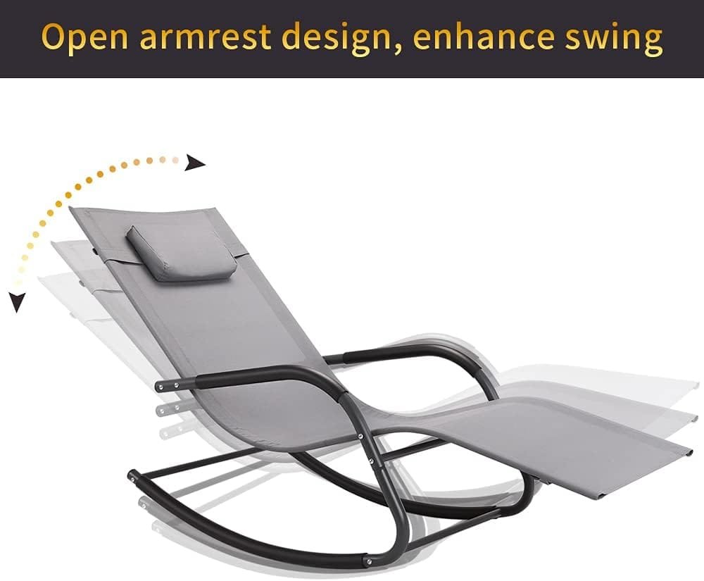Wostore Rocking Lounger Patio Chaise Sunbathing Chair with Recliner Movable Sleep Bed Included Pillow and Breathable Texteline Farbic-Camouflage Grey Set of 2