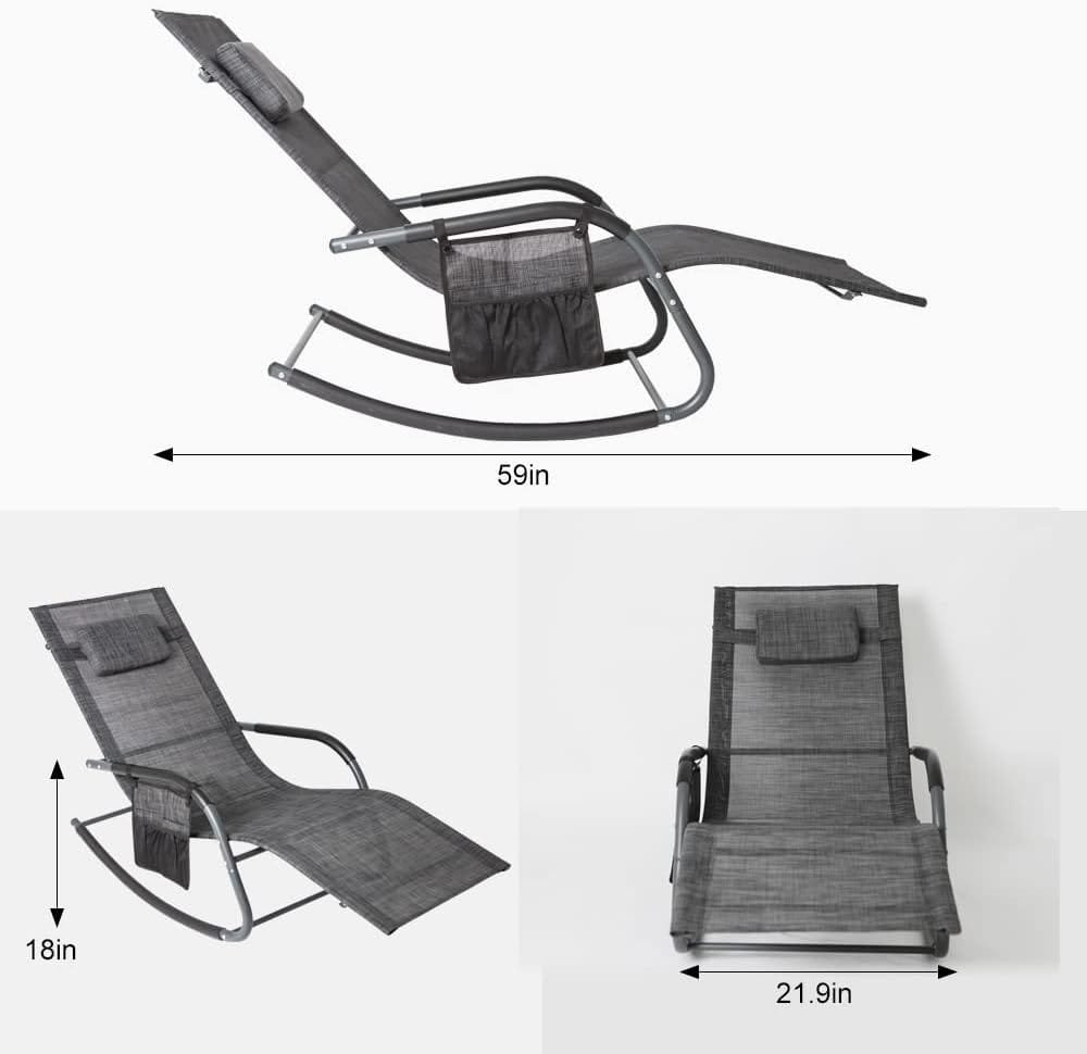 Wostore Rocking Lounger Patio Chaise Sunbathing Chair with Recliner Movable Sleep Bed Included Pillow and Breathable Texteline Farbic-Camouflage Grey Set of 2