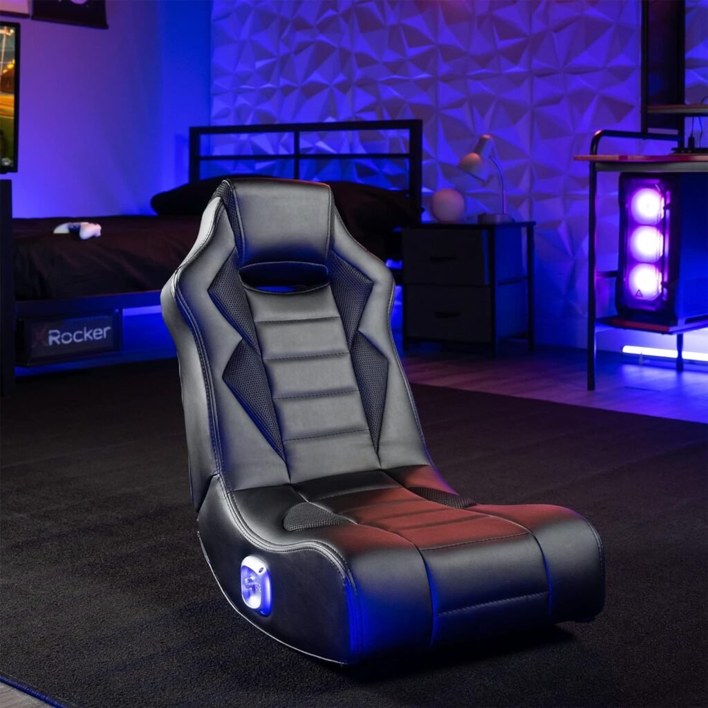 X Rocker Galaxy Printed PU Floor Gaming Chair, Headrest Mounted Speakers, 2.0 Bluetooth Audio System, Wireless, Recliner, 5110201, 33.46 x 25.59 x 16.14, Amazon Exclusive, Black