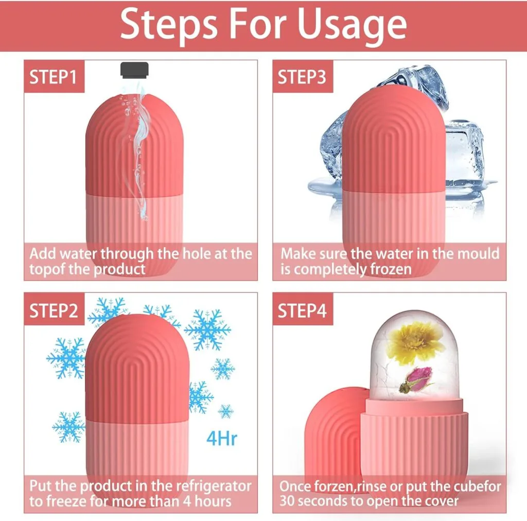 XHJRI Ice Cube Roller Massager for Face, Eyes and Neck Naturally Conditioning and Skin Care,De-Puff Eye Bags,Reduce Migraine Pain,Reusable Massage Silicone Ice Mold (Pink) XHJRI Ice Cube Roller Massager for Face, Eyes and Neck Naturally Conditioning and Skin Care,De-Puff Eye Bags,Reduce Migraine Pain,Reusable Massage Silicone Ice Mold (Pink)