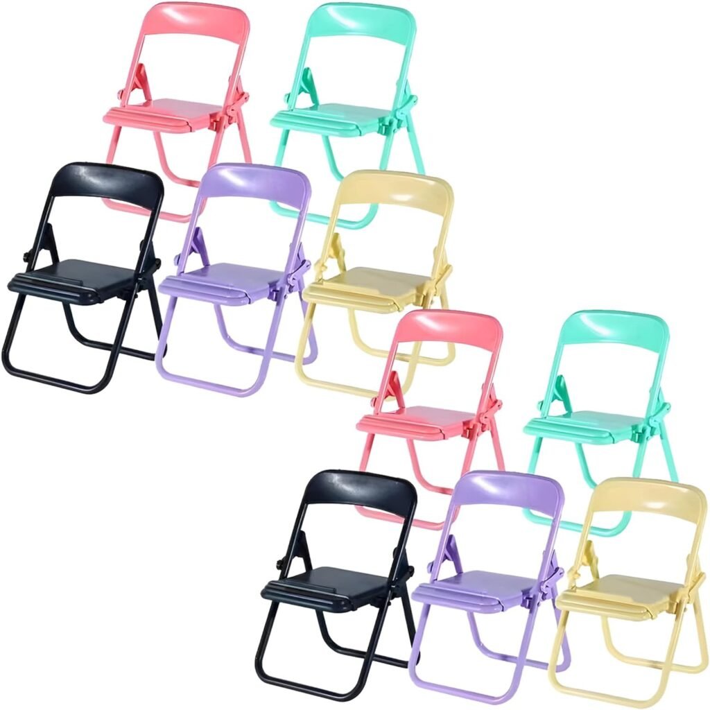 XIDIAK 10pcs Folding Chair Phone Stand, Mini Foldable Chair Phone Stand, Candy Color Universal Mobile Phone Holder, Foldable Stool Desk Decor Gift Accessories, Cute Mini Things