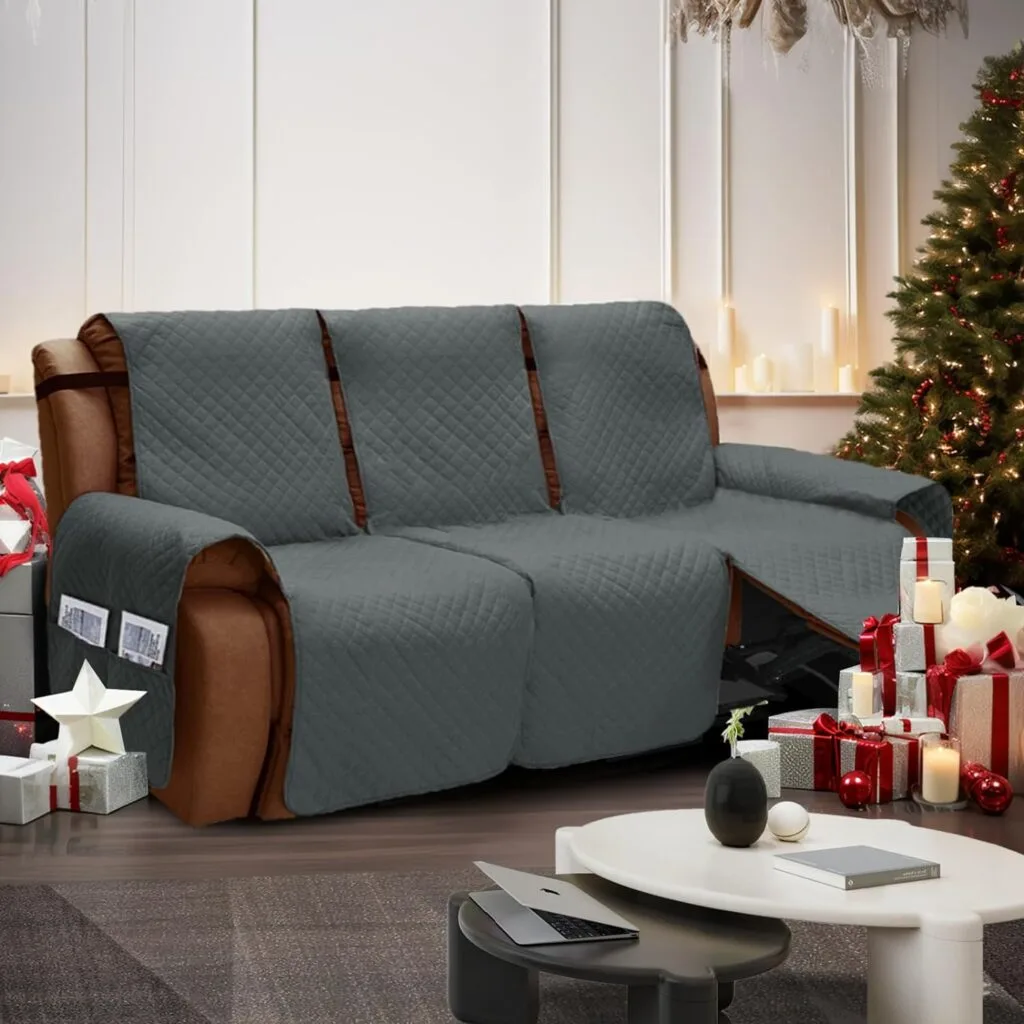 XINEAGE Water Resistant Recliner Cover, Nonslip Recliner Chair Covers for Reclining Chair with Pockets, Quilted Thick Recliner Slipcovers for Pets and Kids (Recliner Chair, Dark Gray)