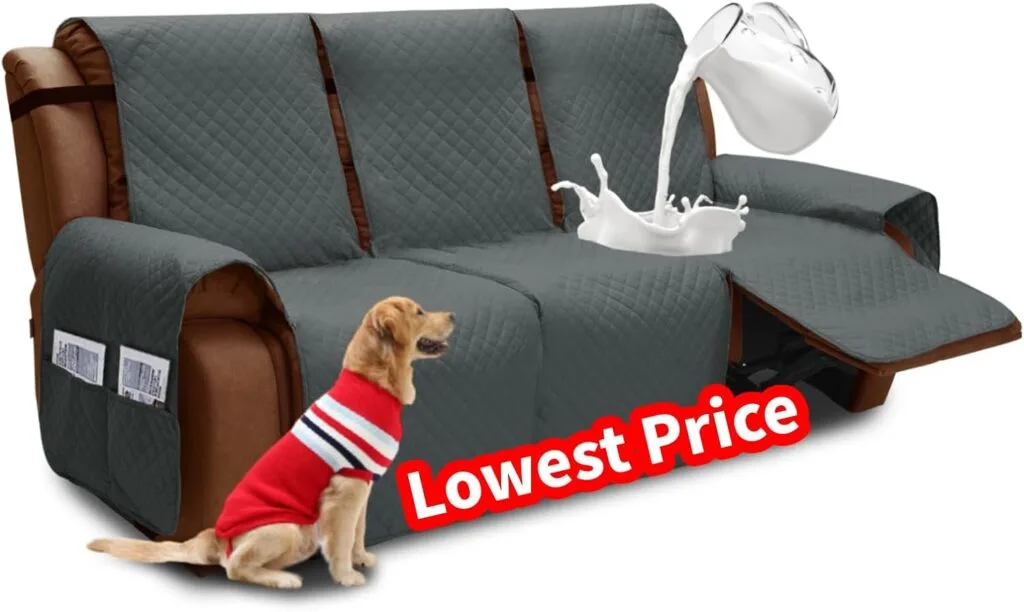 XINEAGE Water Resistant Recliner Cover, Nonslip Recliner Chair Covers for Reclining Chair with Pockets, Quilted Thick Recliner Slipcovers for Pets and Kids (Recliner Chair, Dark Gray)