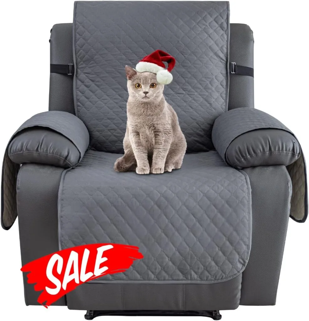 XINEAGE Water Resistant Recliner Cover, Nonslip Recliner Chair Covers for Reclining Chair with Pockets, Quilted Thick Recliner Slipcovers for Pets and Kids (Recliner Chair, Dark Gray)