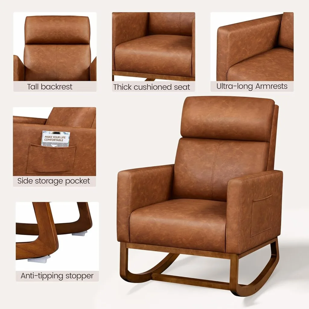 Yaheetech Upholstered Rocking Chair, Boucle Nursery Glider Chair with High Back and Side Pocket, Rocking Accent Armchair with Rubber Wood Legs for Living Room/Bedroom/Nursery, Ivory Yaheetech Upholstered Rocking Chair, Boucle Nursery Glider Chair with High Back and Side Pocket, Rocking Accent Armchair with Rubber Wood Legs for Living Room/Bedroom/Nursery, Ivory