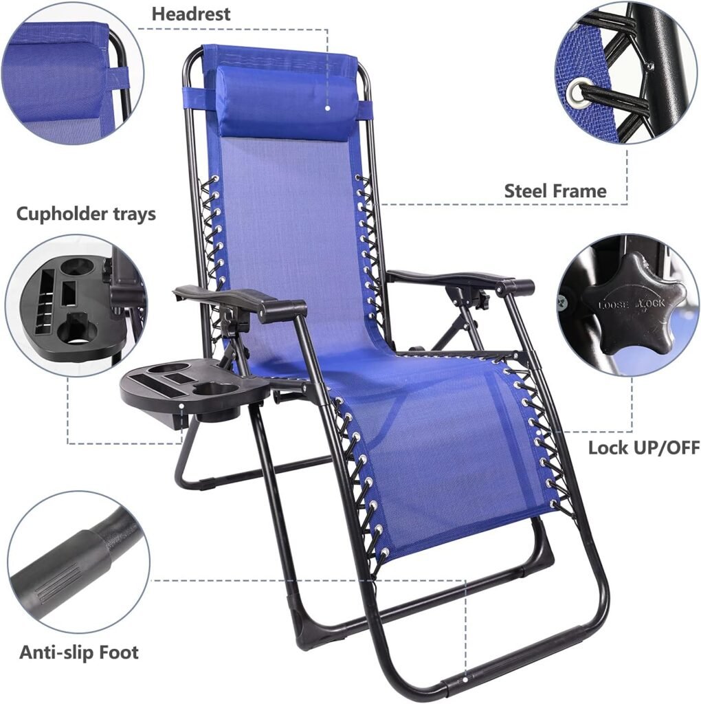 Yangming Galion Reclining Zero Gravity Chair (Set of 2), Dark Blue