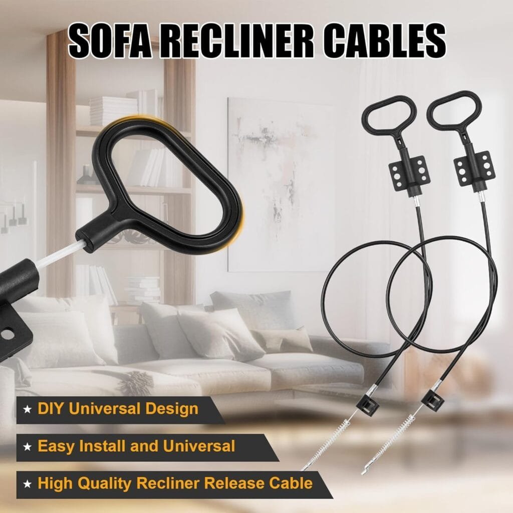 YEYETUO Sofa Recliner Cables, 2PCS Couch Release Cables Replacement D Ring Couch Recliner Pull Handle, Recliner Pull Cable Replacement Hook Exposed Cable Length 4.75 Inch, Total Length 36.5 Inch