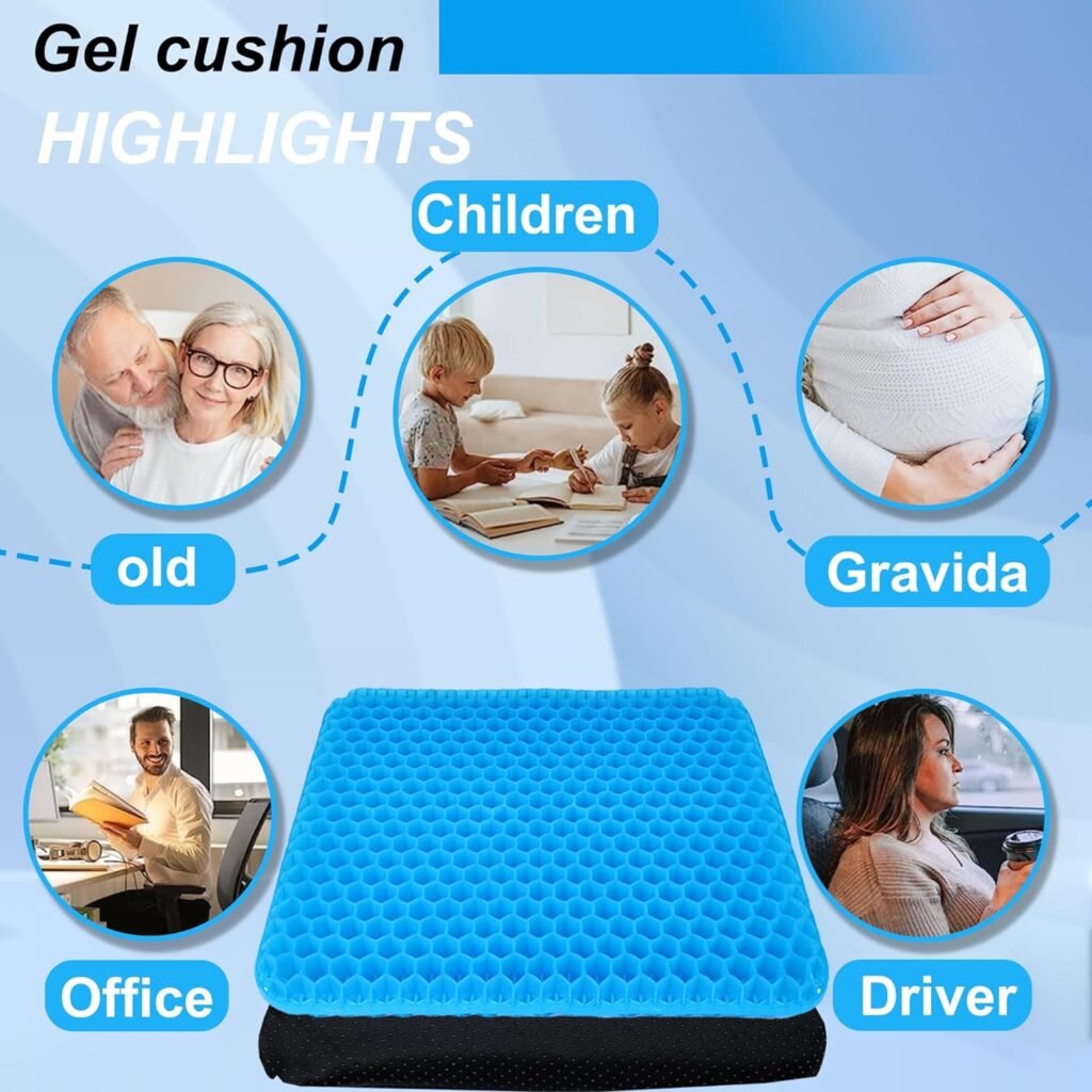 Yimiyaa Gel Enhanced Summer Seat Cushion Non-Slip Orthopedic Gel  Memory Foam Coccyx Protect Cushion for Office Chair Car Seat Cushion,Tailbone Pain Sciatica Back Pain Relief (Black)