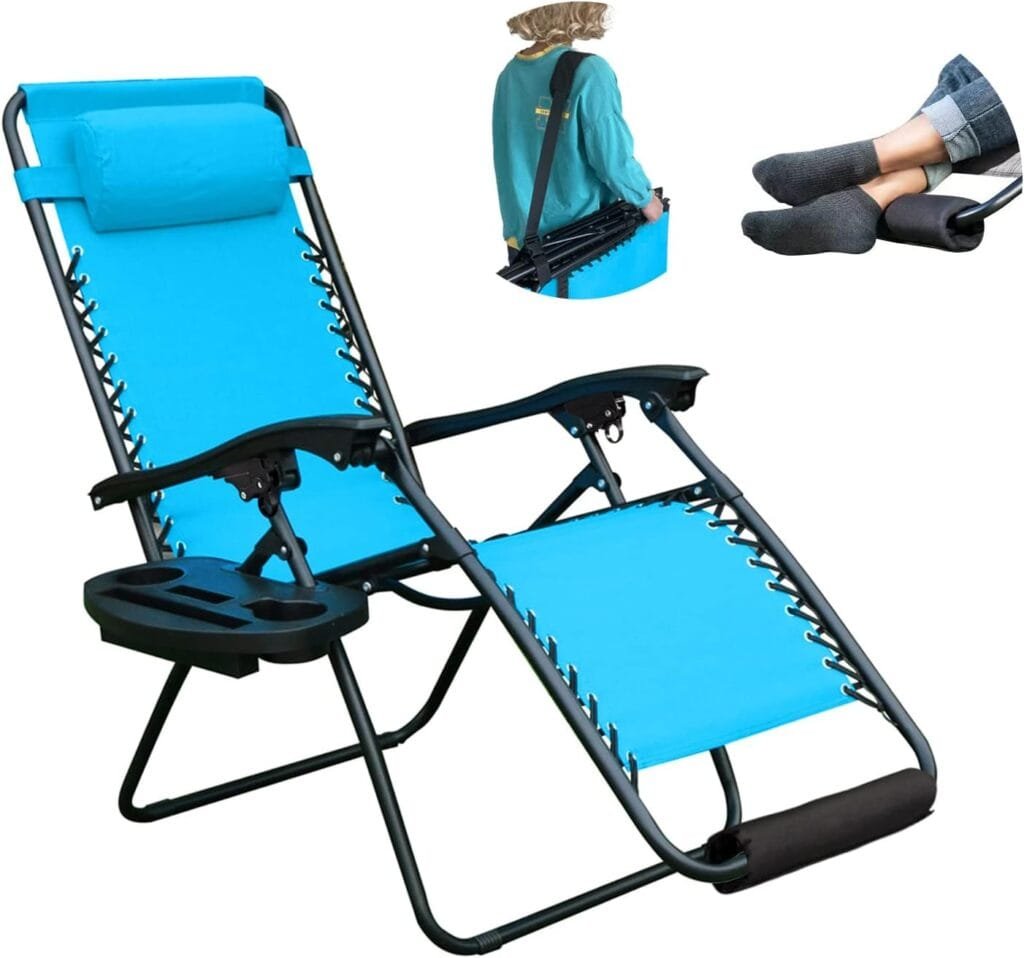 YOMIFUN Zero Gravity Chair, Lawn Chair, Folding Recliner Lounge Chair, Everything Included with Padded Head Pillow, Holder Tray, Shoulder Strap, Footrest Cushion, Grey