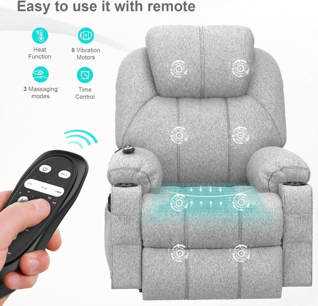 YONISEE Large Lift Chairs Recliner for Elderly - Power Lift Chair Modern with Massage and Heat, Infinite Position, Extended Footrest, USB  Tape C Ports and Cup Holders, Soft Light Grey