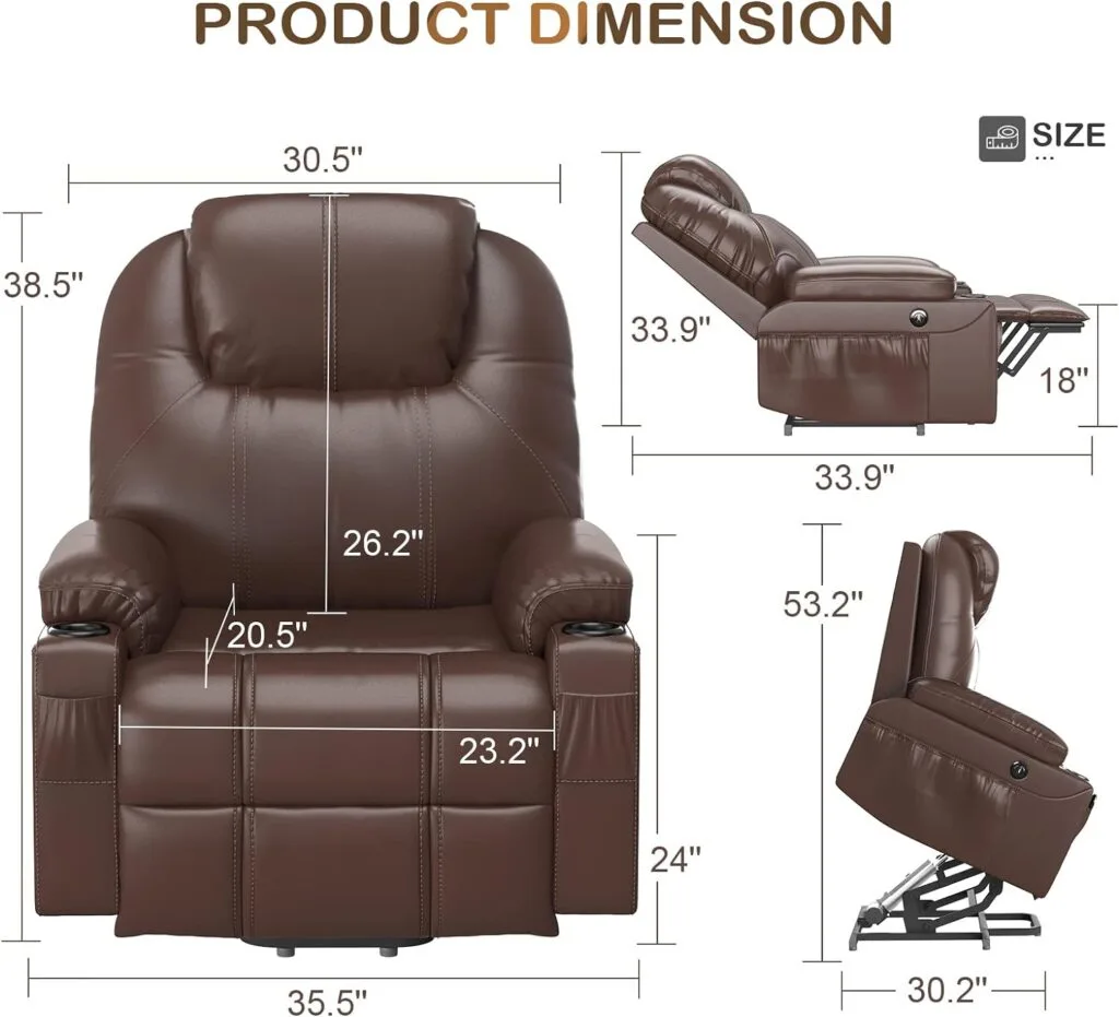 YONISEE Large Lift Chairs Recliner for Elderly - Power Lift Chair Modern with Massage and Heat, Infinite Position, Extended Footrest, USB  Tape C Ports and Cup Holders, Soft Light Grey