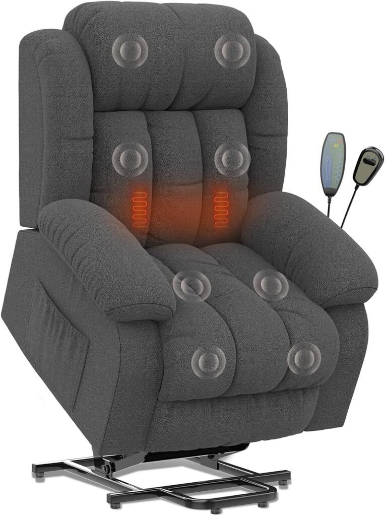 YONISEE Power Lift Chairs Recliner for Elderly with Massage and Heat - Heavy Duty Extra High Backrest Reclining Chair for Tall, Overstuffed Fabric Cozy Sofa with 2 Side Pocket, Dark Gray