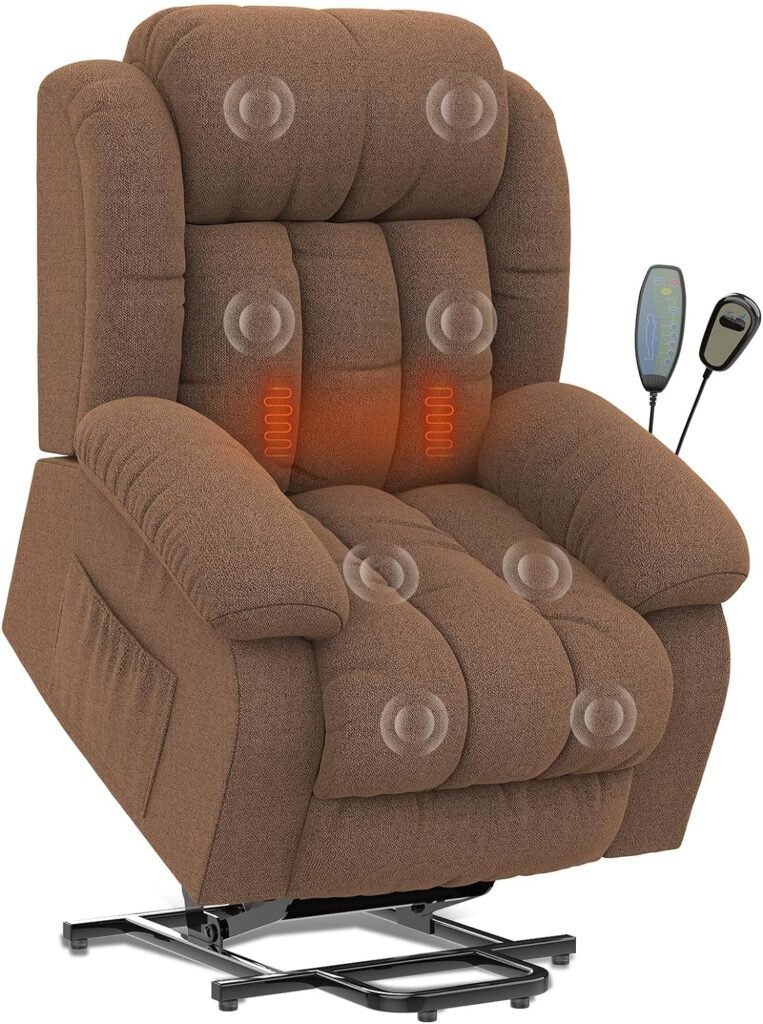 YONISEE Power Lift Chairs Recliner for Elderly with Massage and Heat - Heavy Duty Extra High Backrest Reclining Chair for Tall, Overstuffed Fabric Cozy Sofa with 2 Side Pocket, Dark Gray