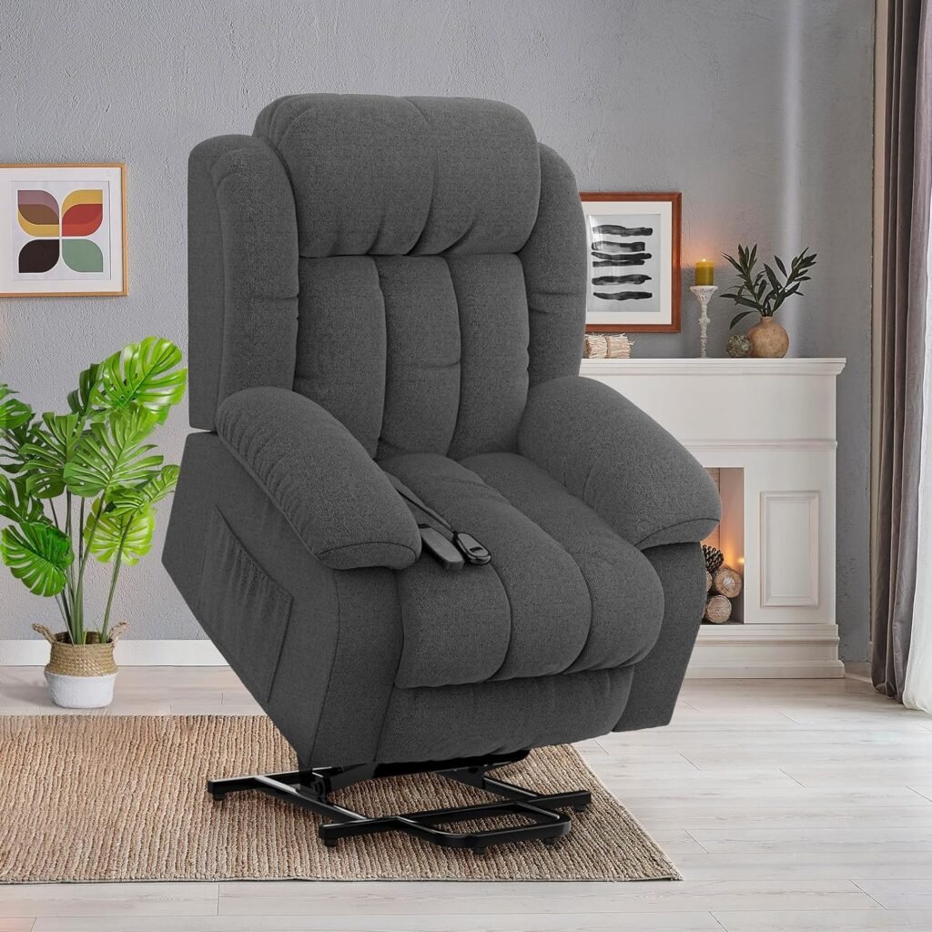 YONISEE Power Lift Chairs Recliner for Elderly with Massage and Heat - Heavy Duty Extra High Backrest Reclining Chair for Tall, Overstuffed Fabric Cozy Sofa with 2 Side Pocket, Dark Gray