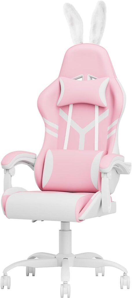 ZHISHANG Pink Gaming Chair, Pink Gamer Chair for Girls, Kawaii PC Computer Gaming Chair Ergonomic with Height Adjustable Lumbar Support for Women Adults Teens, 300lbs, Gift(Pink)