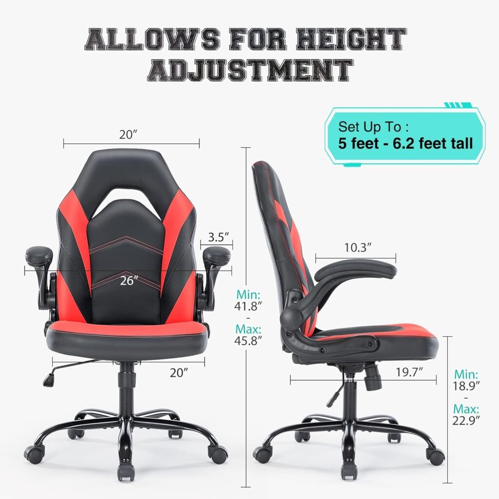 ZUNMOS Gaming Chair Office Chair Flip-up Armrest Chair with Soft Padded Height Adjustable Desk Chair Computer Chair with Lumbar Support for Gaming, Working, Grey