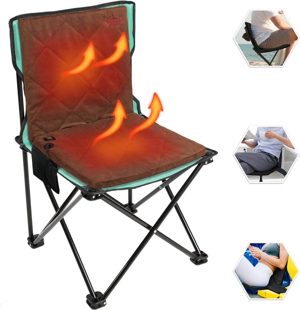 ZUPIIY Portable Heated Seat Cushion, 3 Mode Adjustable Heat Heating Cushion, 【No Power Bank】 USB Power Heated Foldable Back Chair Pad, Memory Foam Heated Seat Pad for Indoor, Outdoor, Sports, Beach