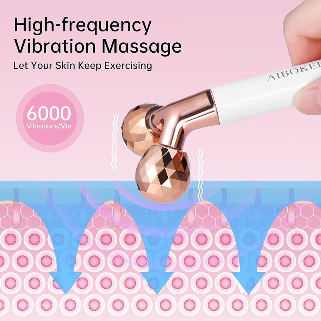 2 In 1 Face Massager Electric,AIBOKEE 3D Face Massager Roller and T Shape Facial Massager Roller Vibrating,Skincare Tools For Face Arm Eye Waist Leg,Powered By One AA Battery,Support Up To 18 Hrs