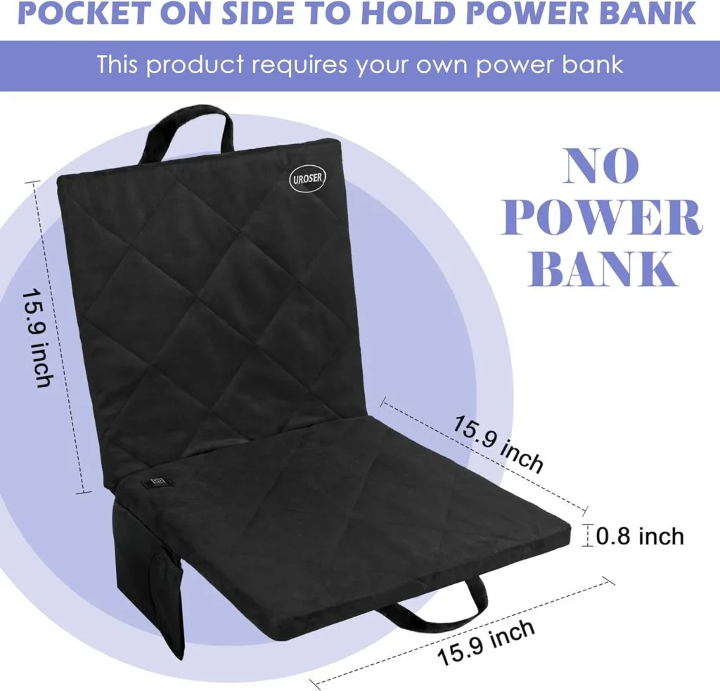 2023 Upgraded Portable Heated Seat Cushion With Handle,【No Power Bank】16IN 3 Mode Adjustable USB Power Heated Foldable Heated Seat Cushion Back Chair Pad for Office, Park, Boat, Stadium, Camping