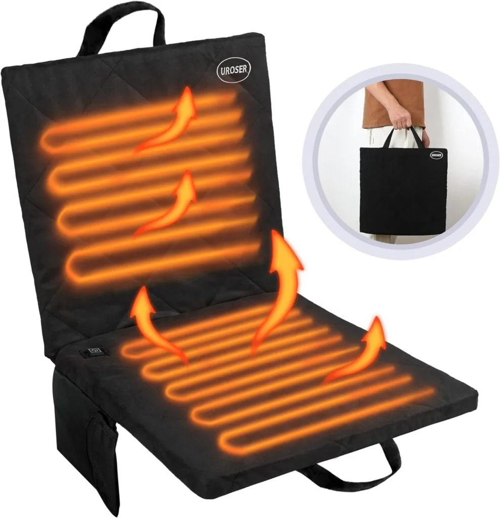2023 Upgraded Portable Heated Seat Cushion With Handle,【No Power Bank】16IN 3 Mode Adjustable USB Power Heated Foldable Heated Seat Cushion Back Chair Pad for Office, Park, Boat, Stadium, Camping