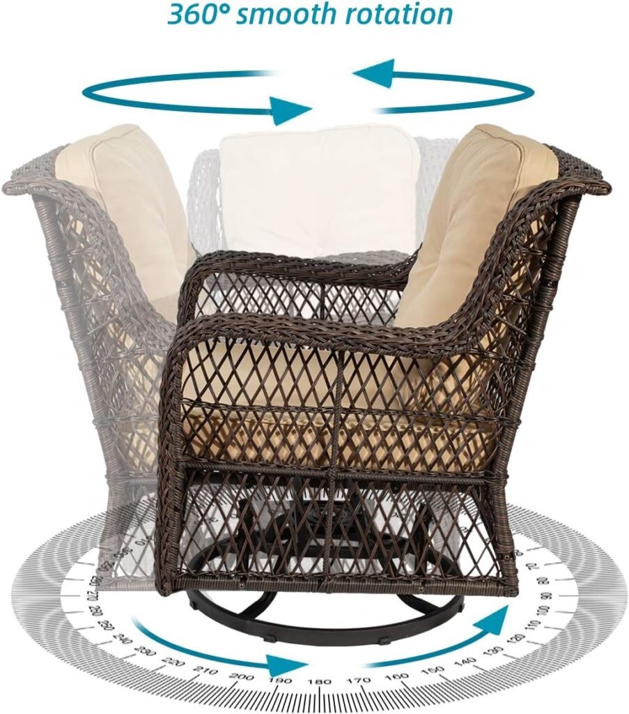 3 PC Wicker Rocking Chairs set of 3, Outdoor 360 Degree Swivel Rocker Set, Wicker Patio Chairs Set of 2 with Glass-Top Side Table, 3 Piece Wicker Patio Bistro Set, Furniture Sets with Thick Cushions