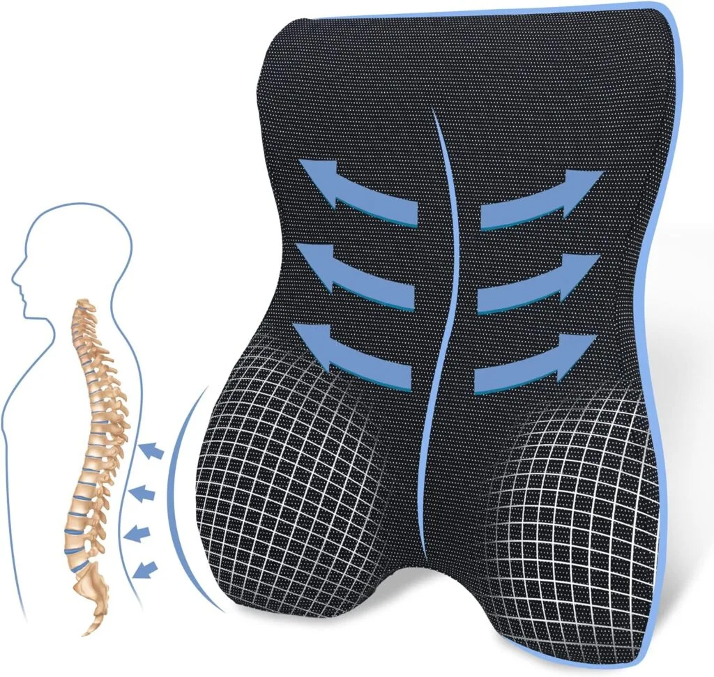 4R Lumbar Support Pillow for Office Chair, Back Support Pillow for Car/Computer/Gaming Chair, Memory Foam Back Rest Cushion Pillows for Back Pain Relief, Breathable Cover and Adjustable Strap