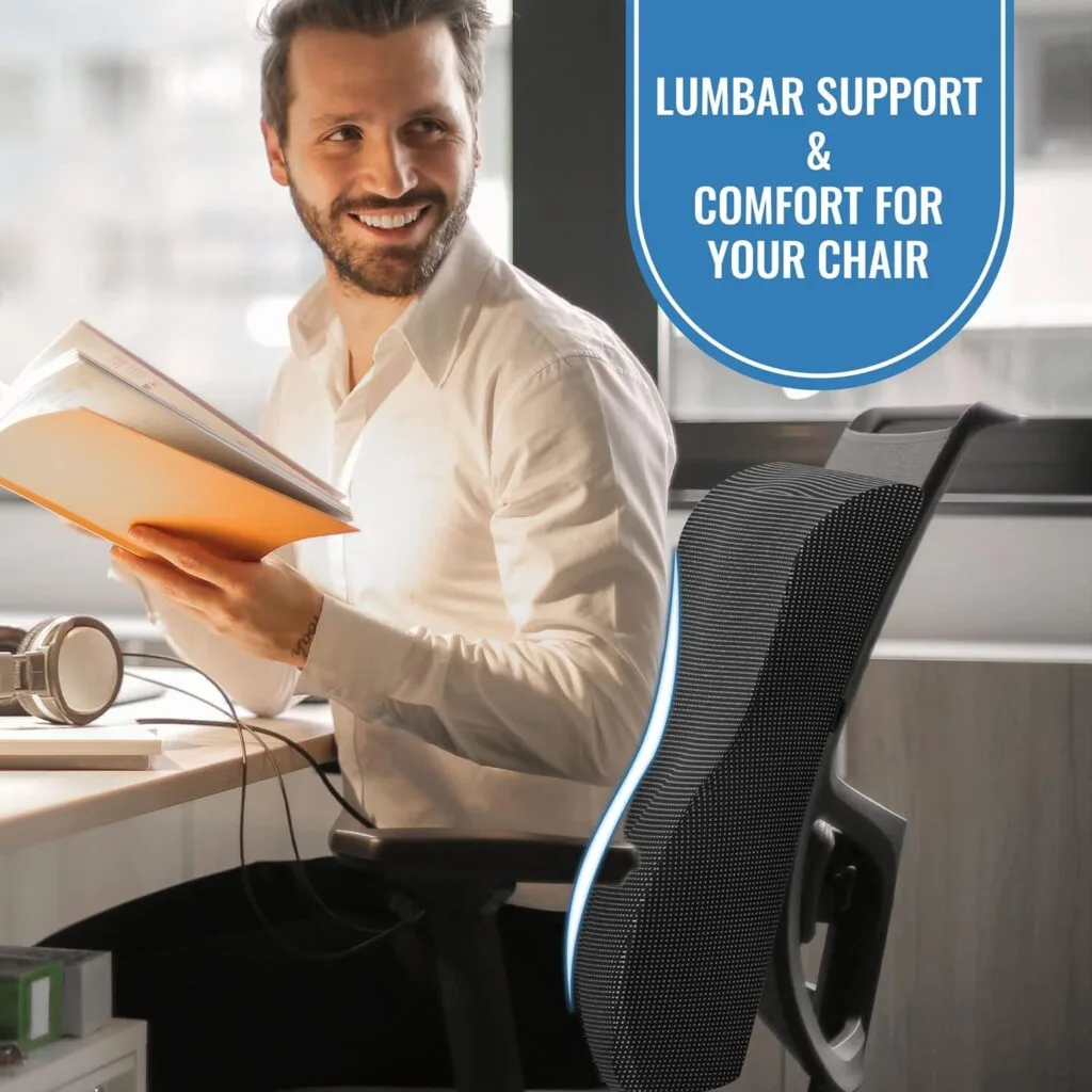 4R Lumbar Support Pillow for Office Chair, Back Support Pillow for Car/Computer/Gaming Chair, Memory Foam Back Rest Cushion Pillows for Back Pain Relief, Breathable Cover and Adjustable Strap