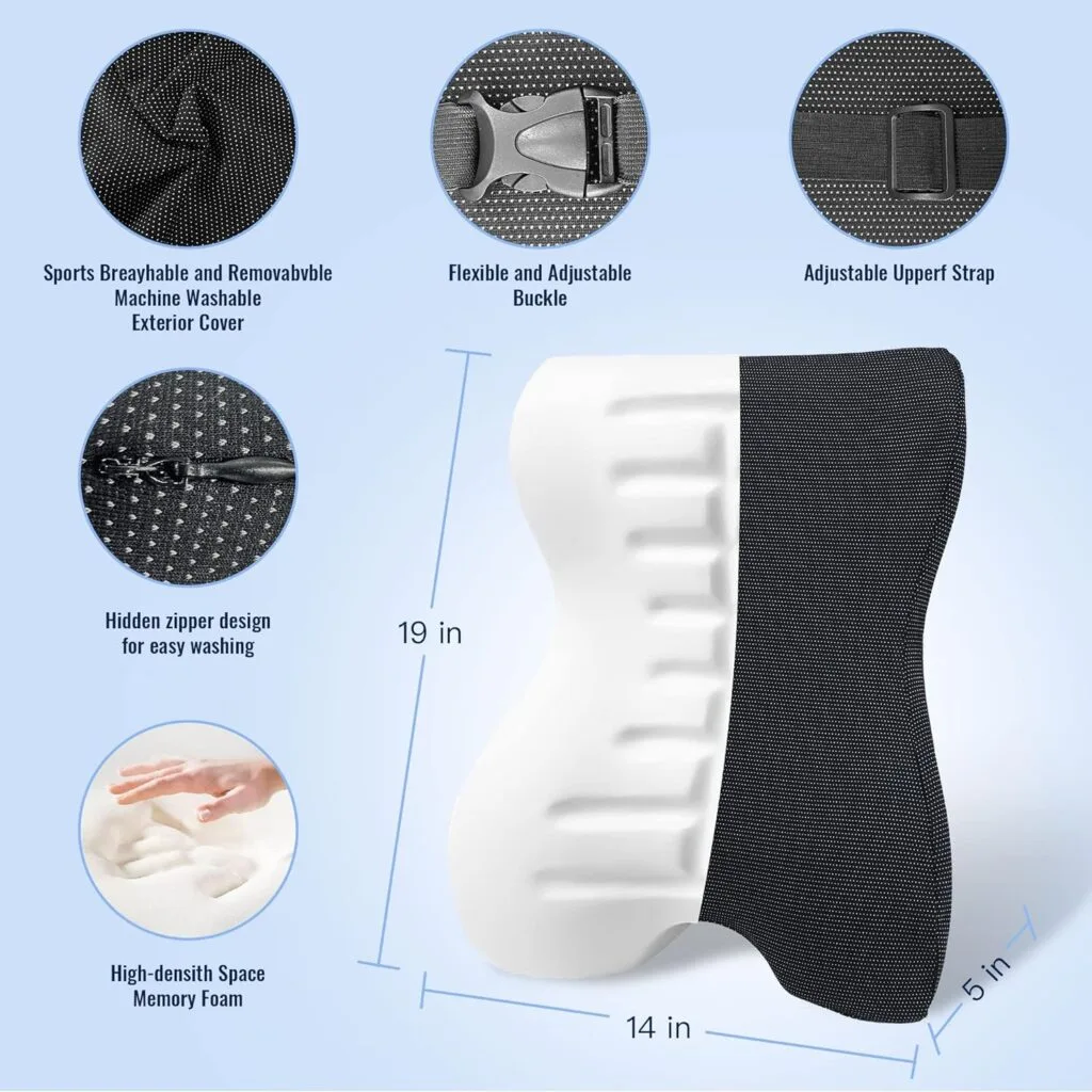 4R Lumbar Support Pillow for Office Chair, Back Support Pillow for Car/Computer/Gaming Chair, Memory Foam Back Rest Cushion Pillows for Back Pain Relief, Breathable Cover and Adjustable Strap