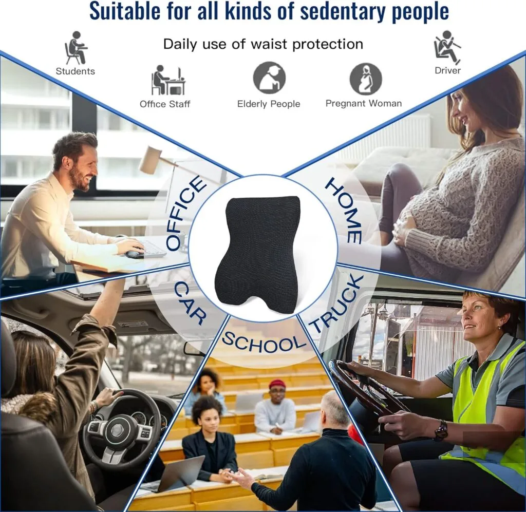 4R Lumbar Support Pillow for Office Chair, Back Support Pillow for Car/Computer/Gaming Chair, Memory Foam Back Rest Cushion Pillows for Back Pain Relief, Breathable Cover and Adjustable Strap