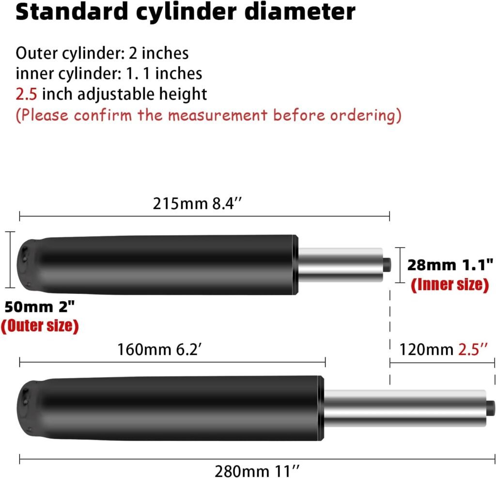 5.5 inch Office Chair Gas Lift Cylinder- Replacement Parts,Universal Size Fits Most Chairs,Heavy Duty Gas Lift Hydraulic/Pneumatic Piston (Black)