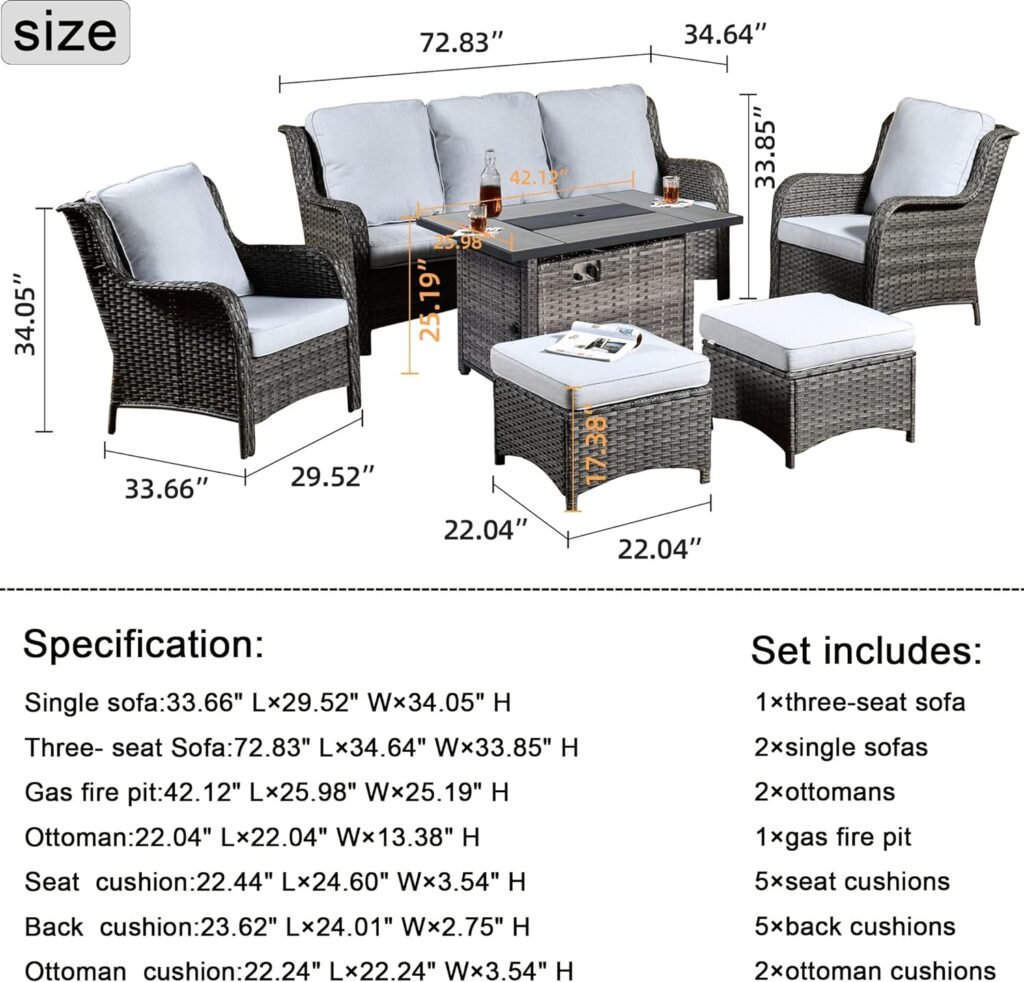 6 Piece Outdoor Patio Furniture Set Wicker Conversation Bistro Set Swivel Rocking Chairs with Side Table and Ottomans for Backyard, Porch, Balcony,Brown Wicker Beige