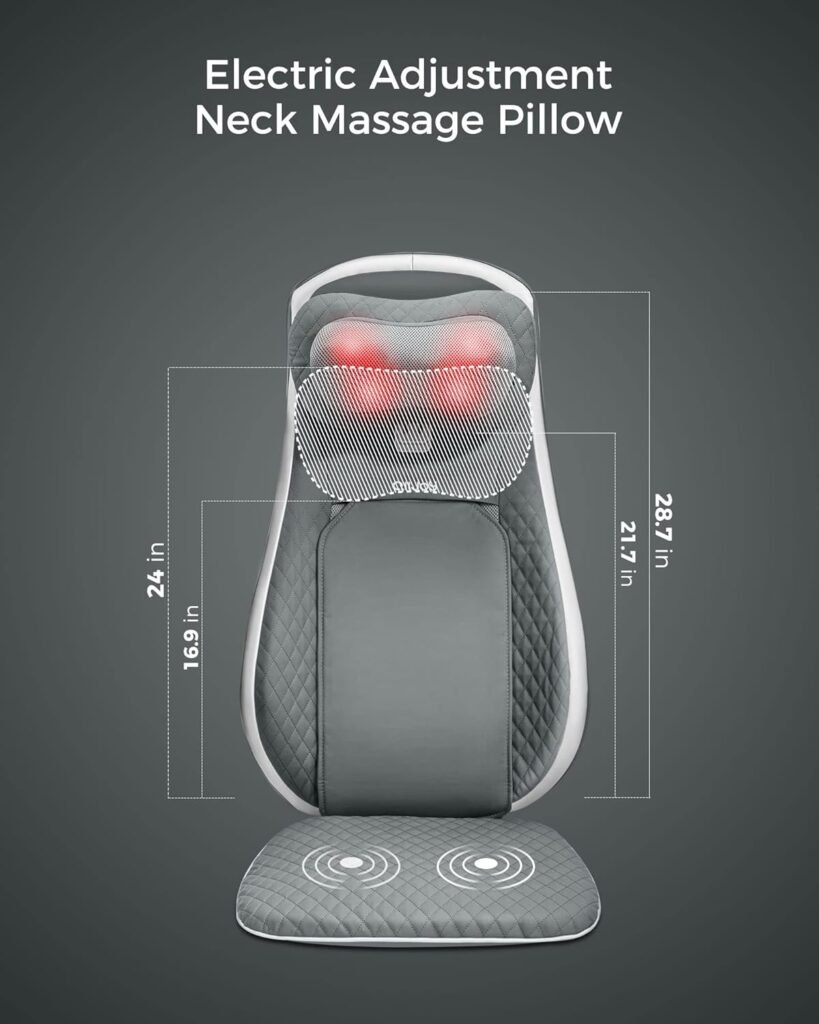 ALLJOY Back Chair Massager Pad, Shiatsu Kneading Office Chair Back Massager, Back Massager Cushion for Chair with Heat  Adjustable Vibration for Full Back, Neck  Shoulder, Gifts for Women and Men