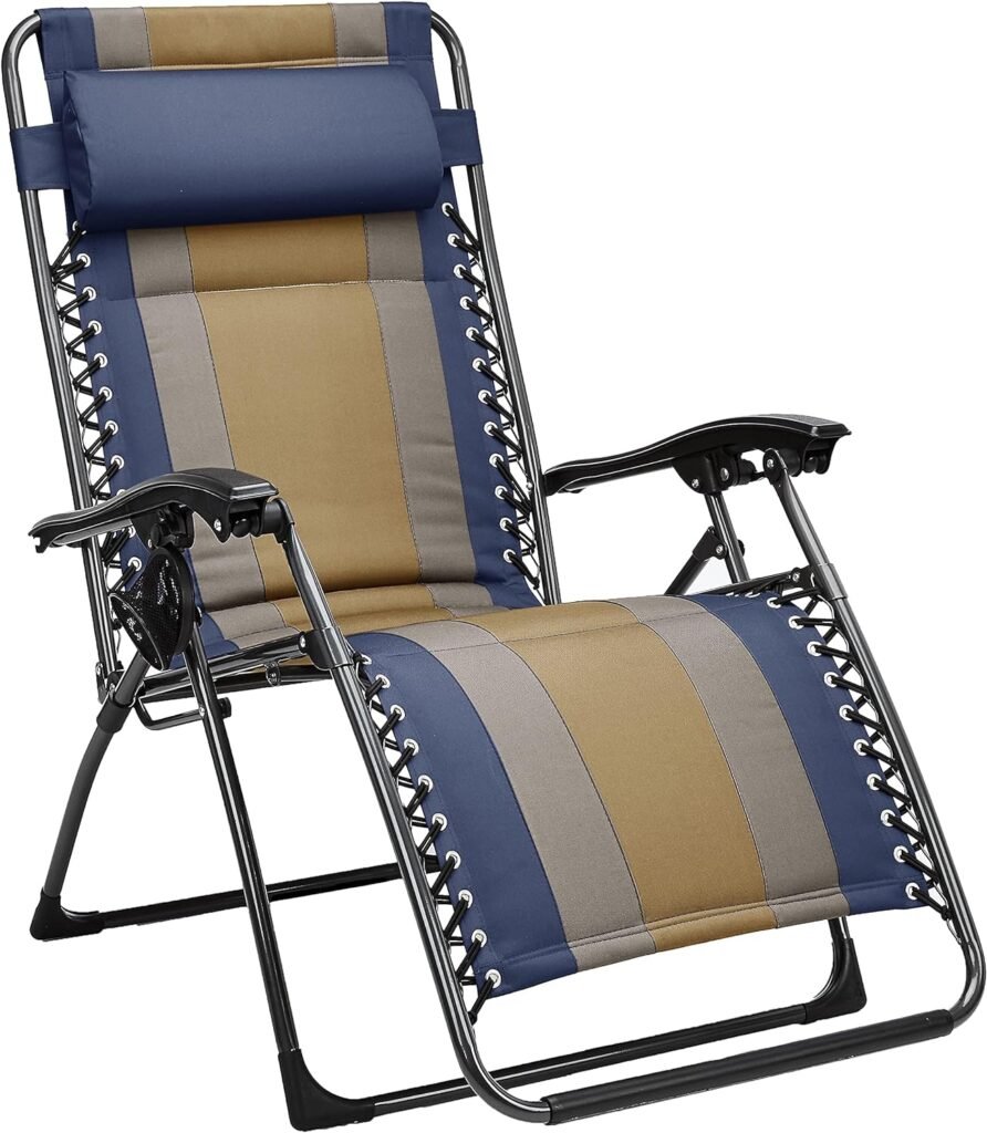 Amazon Basics Outdoor Padded Adjustable Zero Gravity Folding Reclining Lounge Chair with Pillow - Pack of 2,Cotton, Beige