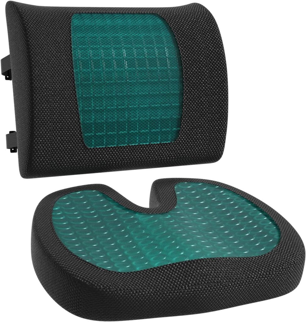 Amazon Basics Seat Cushion  Lumbar Support, Cool Gel Memory Foam, Rectangular, 2-Pack, Black