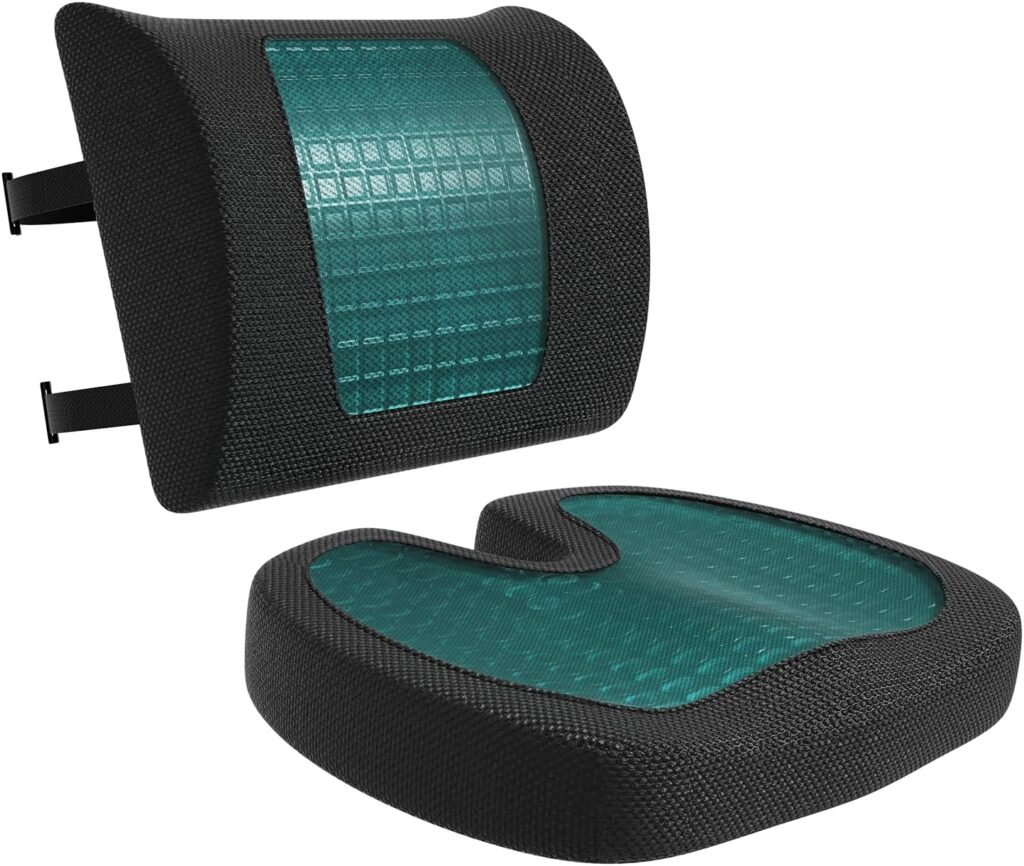 Amazon Basics Seat Cushion  Lumbar Support, Cool Gel Memory Foam, Rectangular, 2-Pack, Black