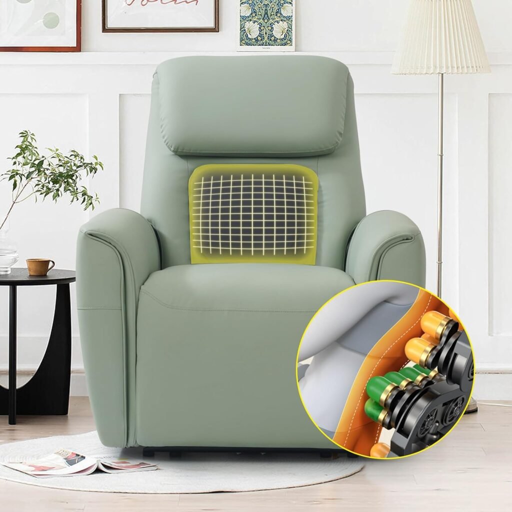 Amazon Brand- Power Recliner Chair with Powerful Shiatsu Waist Massage,Shiatsu Massage Recliner, Silicone Leather,One Package, Remote Control (Light Green)