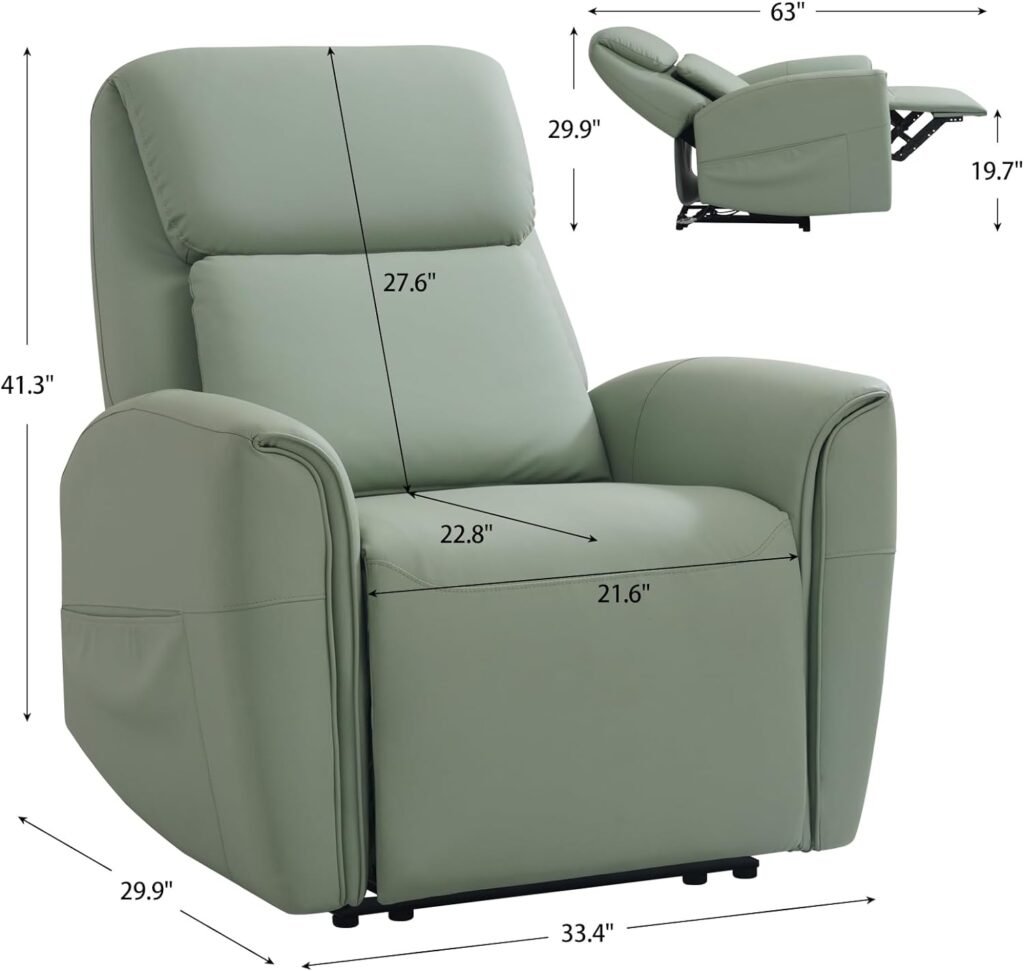 Amazon Brand- Power Recliner Chair with Powerful Shiatsu Waist Massage,Shiatsu Massage Recliner, Silicone Leather,One Package, Remote Control (Light Green)