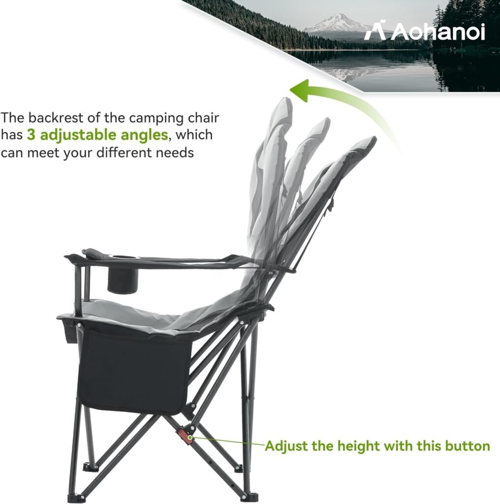 Aohanoi Heated Camping Chair, Camp Chairs for Heavy People with Adjustable Angled Backrest, Outdoor Folding Camping Chairs, Folding Chairs for Outside,350lbs(2 PC, Black)