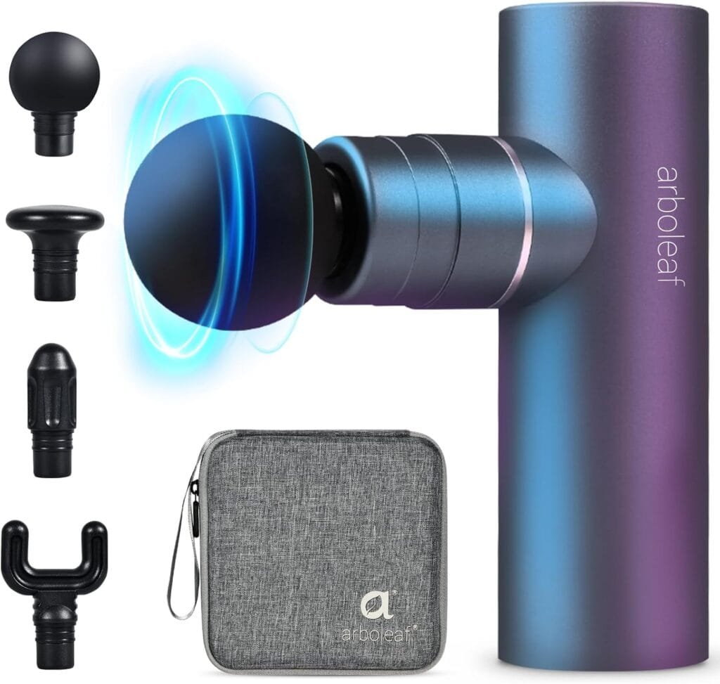 arboleaf Mini Muscle Massager, Deep Tissues Massage Gun with Case, Portable Handheld Massager Suitable, Super Quiet Mini Massage Gun, Athletes, Sports for Travel, Home, Office Gifts, Lightweight