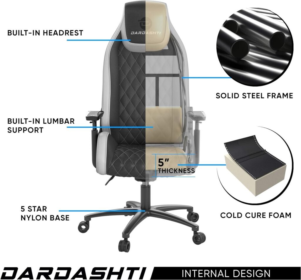 Atlantic Dardashti Gaming/Executive Chair –Molded Cold-Cure Foam, ANSI/BIFMA X5.1 Tested, Class-4 Heavy-Duty Gas Piston, 350 lbs. Weight Load, 8-Way Arm Rests, PN 78050355 – Black with Cobalt Blue