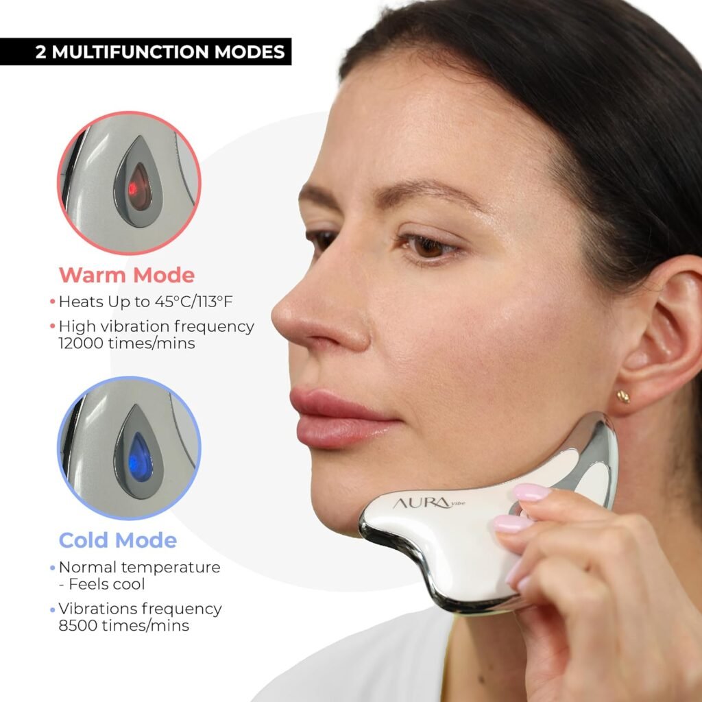 AURA Vibe 2023 Electric Gua Sha Facial Device | Face-Sculpting Tool | Neck  Face Lift | Lymphatic Drainage Massager | Tension Relief | Awaken Skin | Reduce Signs of Aging | Improve  Smoothe