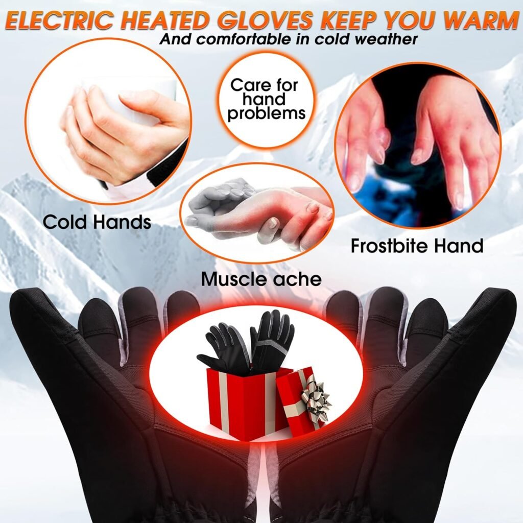 Autocastle USB Heated Gloves for Men Women Rechargeable Battery Heating Gloves Winter Warm Electric Gloves Touchscreen Hand Warmer Gloves Waterproof Thick Cotton Heat Gloves for Hunting Skiing Cycling