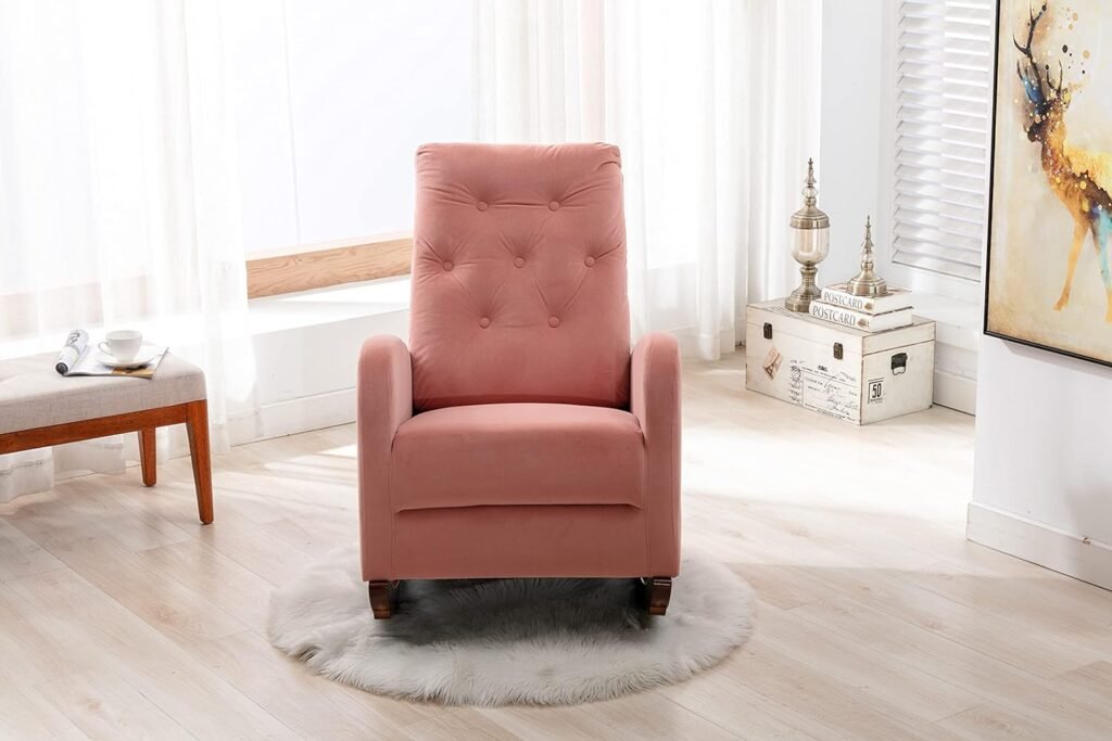 Baby Room High Back Rocking Chair Nursery Chair, Comfortable Rocker Fabric Padded Seat,Modern High Back Armchair