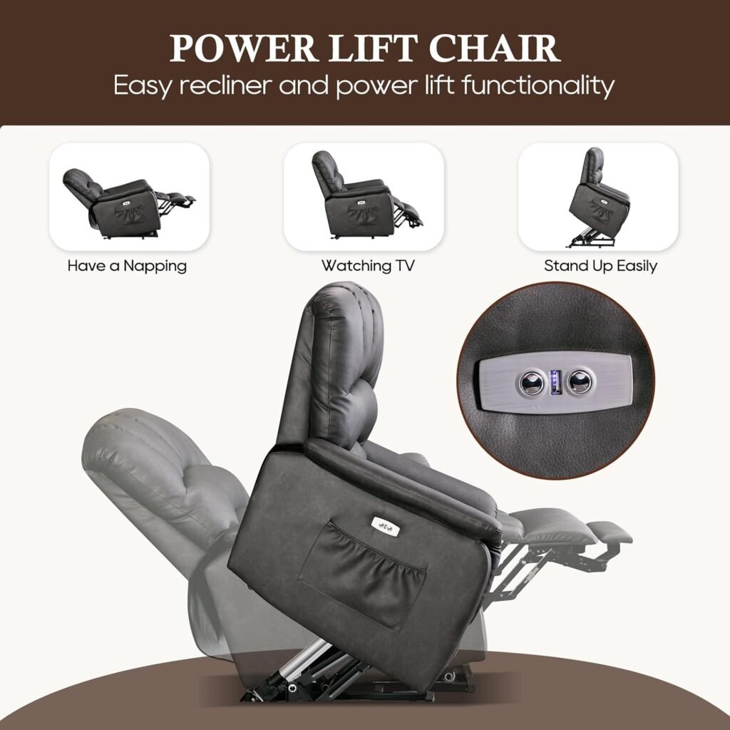 BAIJIAWEI B Electric Power Lift Recliner Chair Sofa with Massage and Heat for Elderly, Big and Tall Lift Chair for Seniors Reclining Chair for Living Room(Grey)