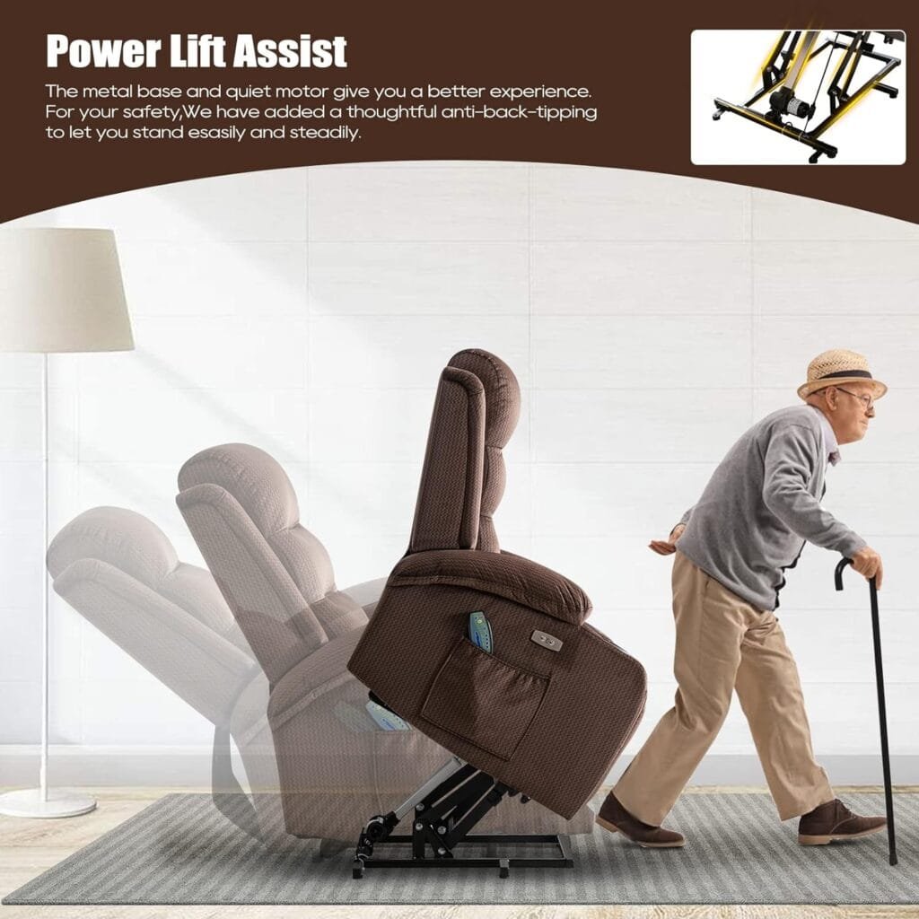 BAIJIAWEI B Power Lift Recliner Chair, Fabric Electric Recliner with Vibration Massage  Heat Function, Heavy Duty Recliner with Remote Control, 3 Positions, USB Port
