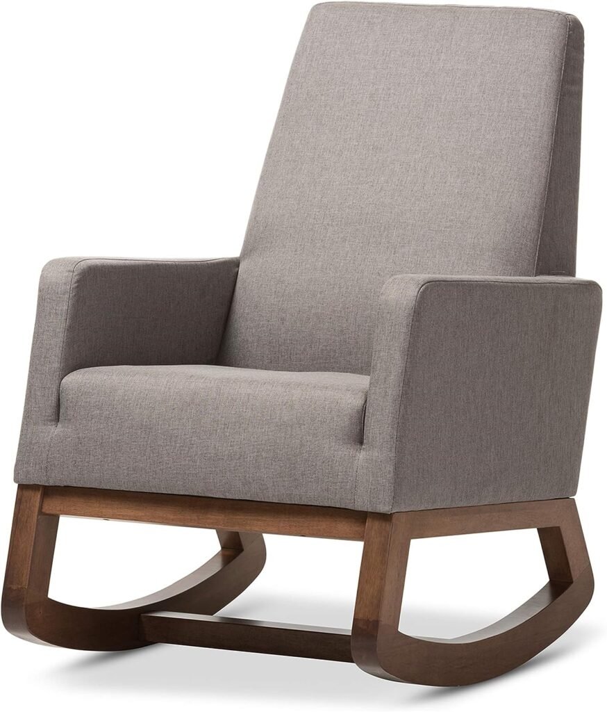 Baxton Studio Yashiya Mid Century Retro Modern Fabric Upholstered Rocking Chair, Wood, Grey